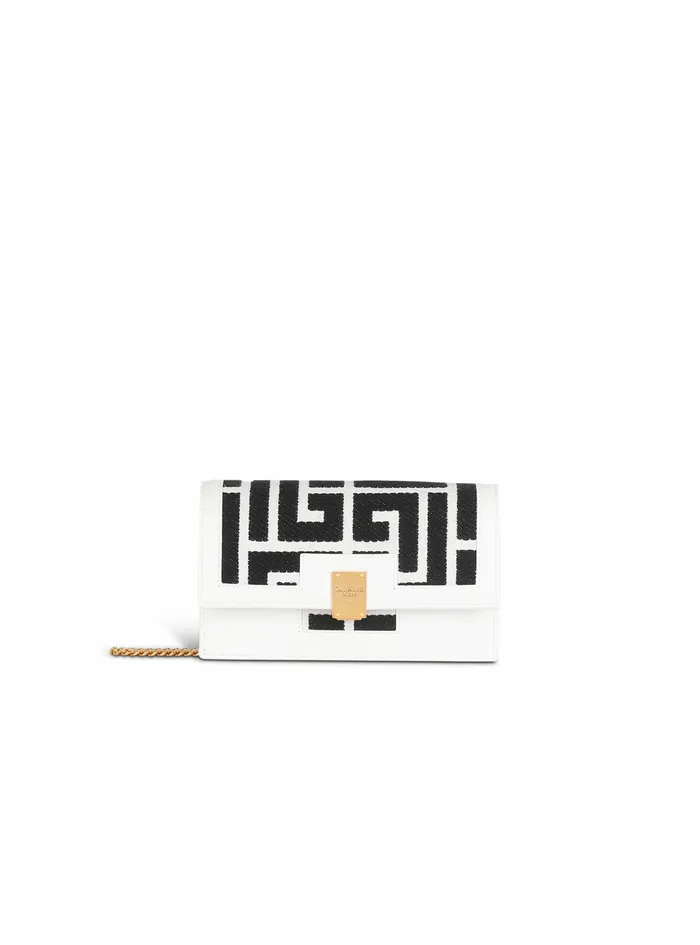 Balmain Crossbody Bags Womens MiniSized Bicolor Jacquard And Leather Panel 1945 Bag White Balmain Crossbody Bags Womens MiniSized Bicolor Jacquard And Leather Panel 1945 Bag White