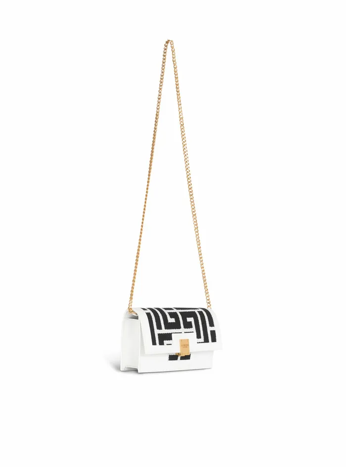 Balmain Crossbody Bags Womens MiniSized Bicolor Jacquard And Leather Panel 1945 Bag White Balmain Crossbody Bags Womens MiniSized Bicolor Jacquard And Leather Panel 1945 Bag White