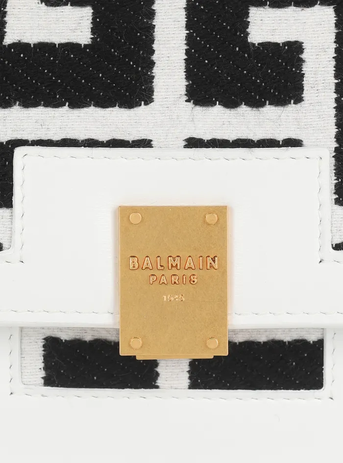 Balmain Crossbody Bags Womens MiniSized Bicolor Jacquard And Leather Panel 1945 Bag White Balmain Crossbody Bags Womens MiniSized Bicolor Jacquard And Leather Panel 1945 Bag White
