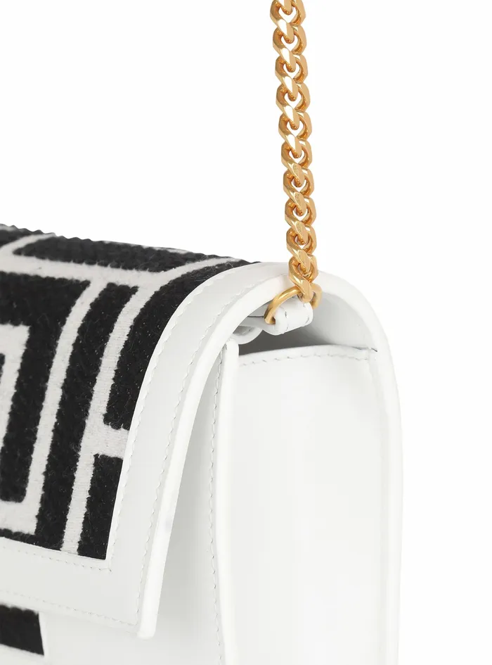 Balmain Crossbody Bags Womens MiniSized Bicolor Jacquard And Leather Panel 1945 Bag White Balmain Crossbody Bags Womens MiniSized Bicolor Jacquard And Leather Panel 1945 Bag White