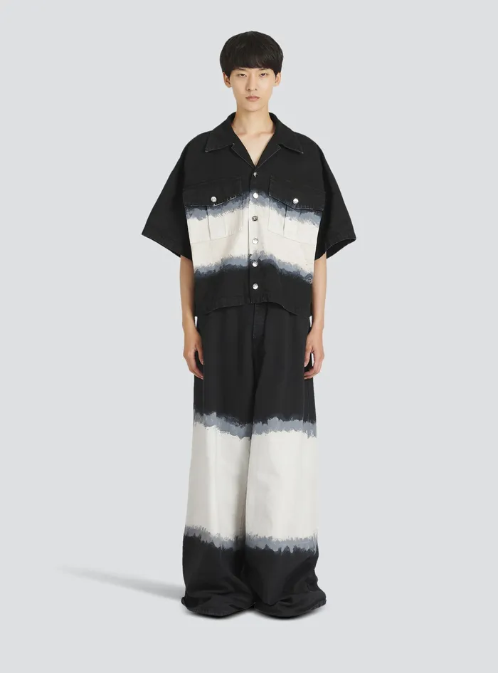 Balmain Denim Mens Oversized Cotton Shirt With TieDye Print Black