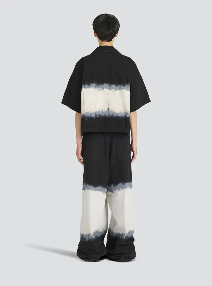 Balmain Denim Mens Oversized Cotton Shirt With TieDye Print Black