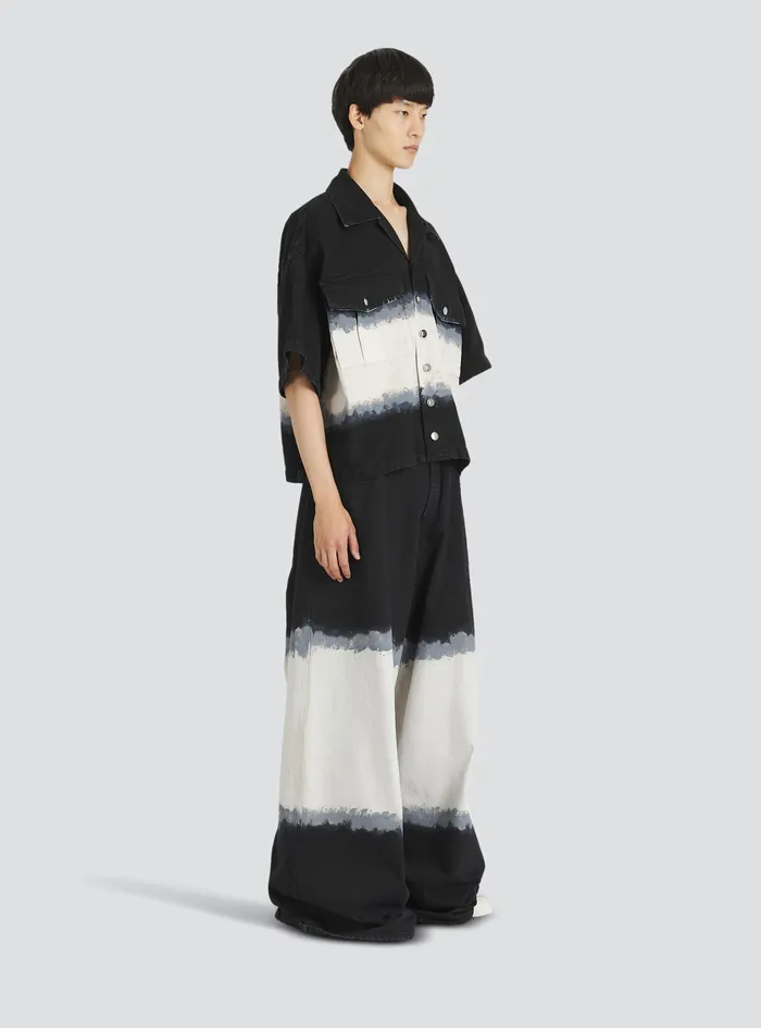 Balmain Denim Mens Oversized Cotton Shirt With TieDye Print Black