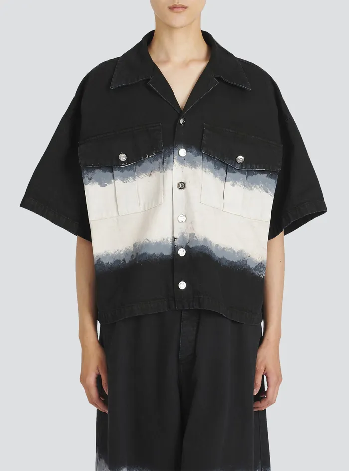 Balmain Denim Mens Oversized Cotton Shirt With TieDye Print Black