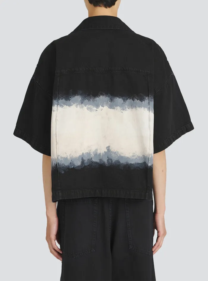 Balmain Denim Mens Oversized Cotton Shirt With TieDye Print Black