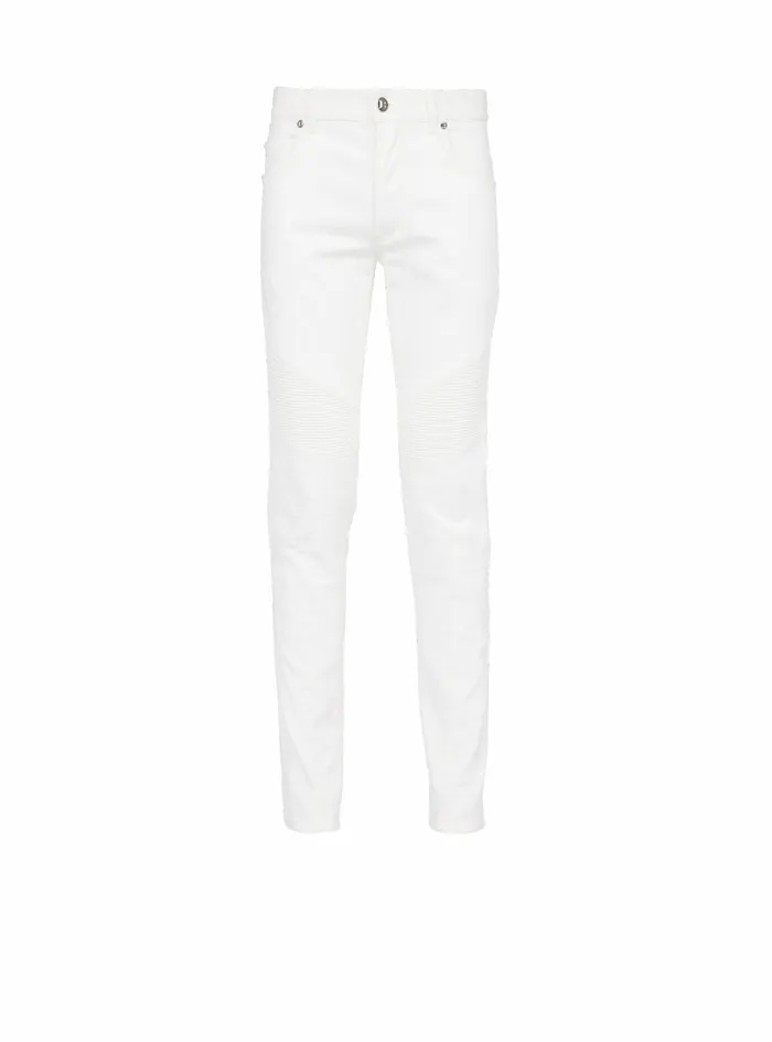 Balmain Denim Mens SlimCut Cotton Jeans White