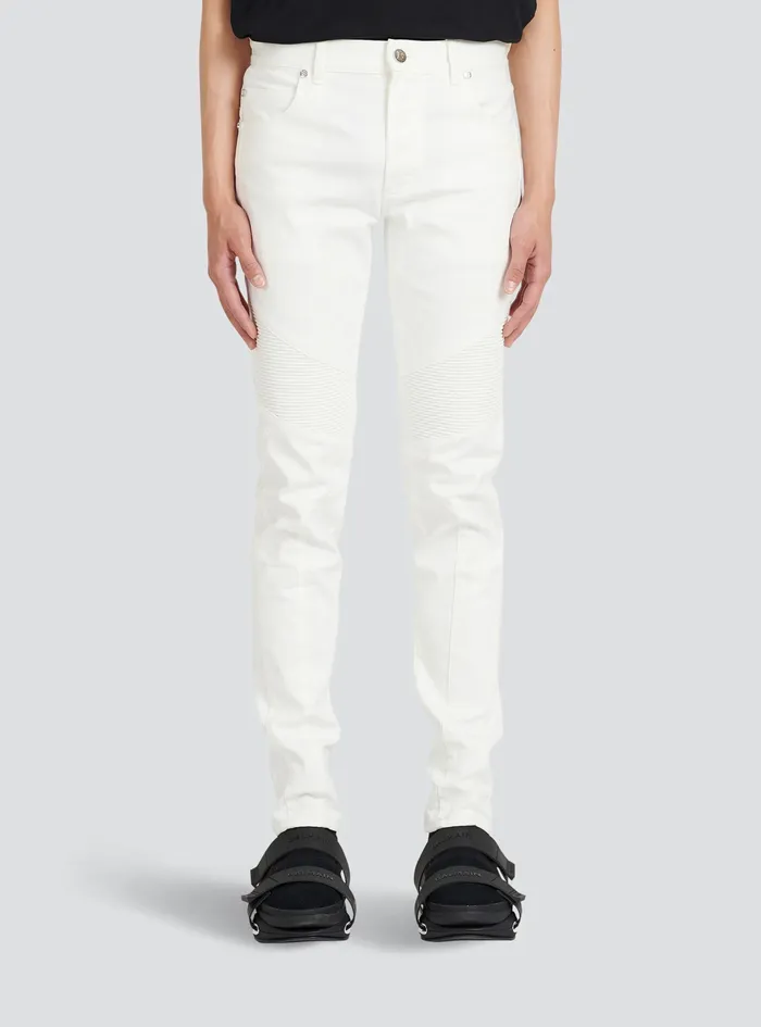 Balmain Denim Mens SlimCut Cotton Jeans White