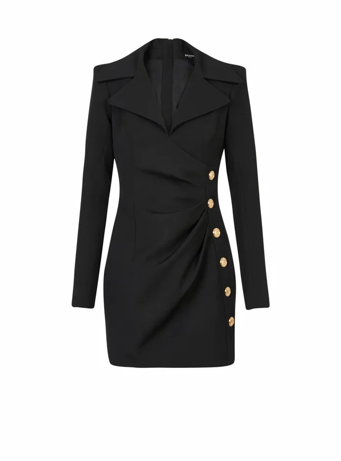 Balmain Dresses Womens Draped Wool Dress Black