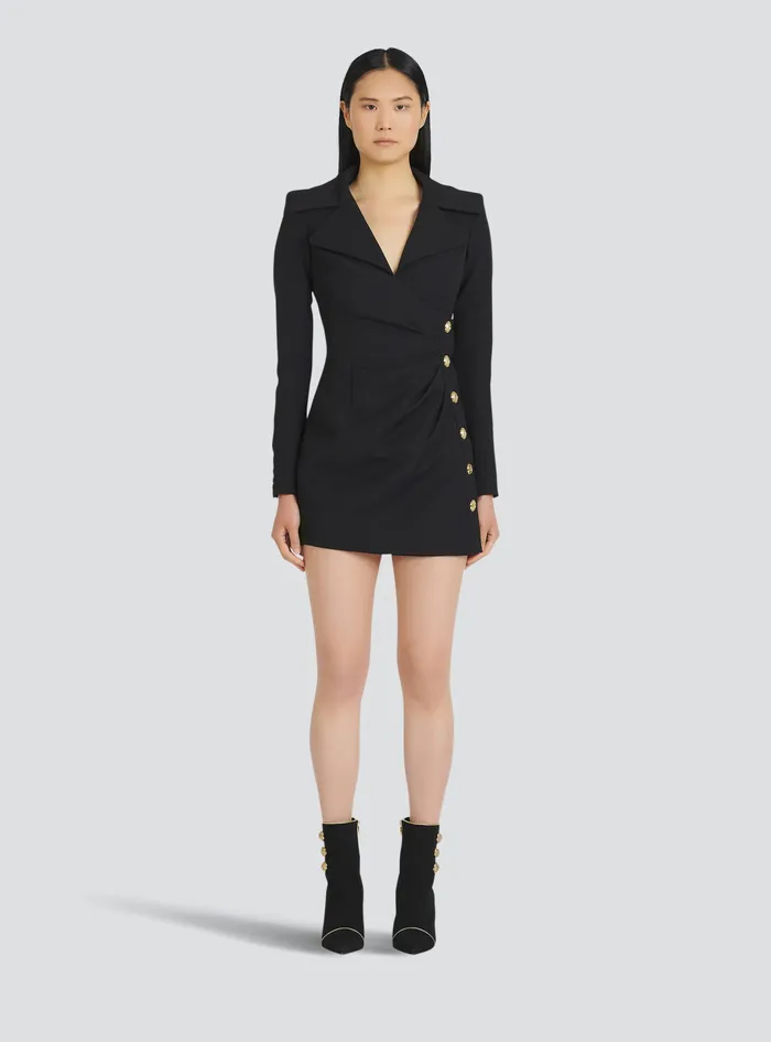 Balmain Dresses Womens Draped Wool Dress Black