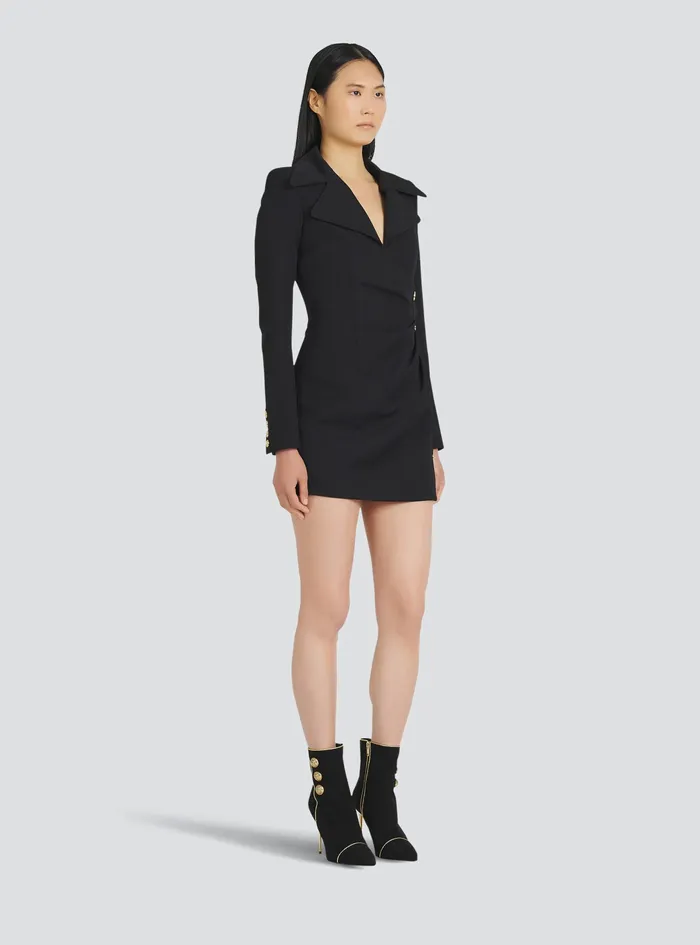 Balmain Dresses Womens Draped Wool Dress Black