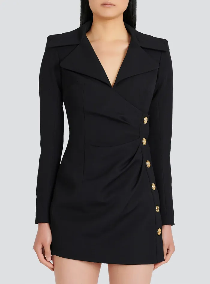 Balmain Dresses Womens Draped Wool Dress Black