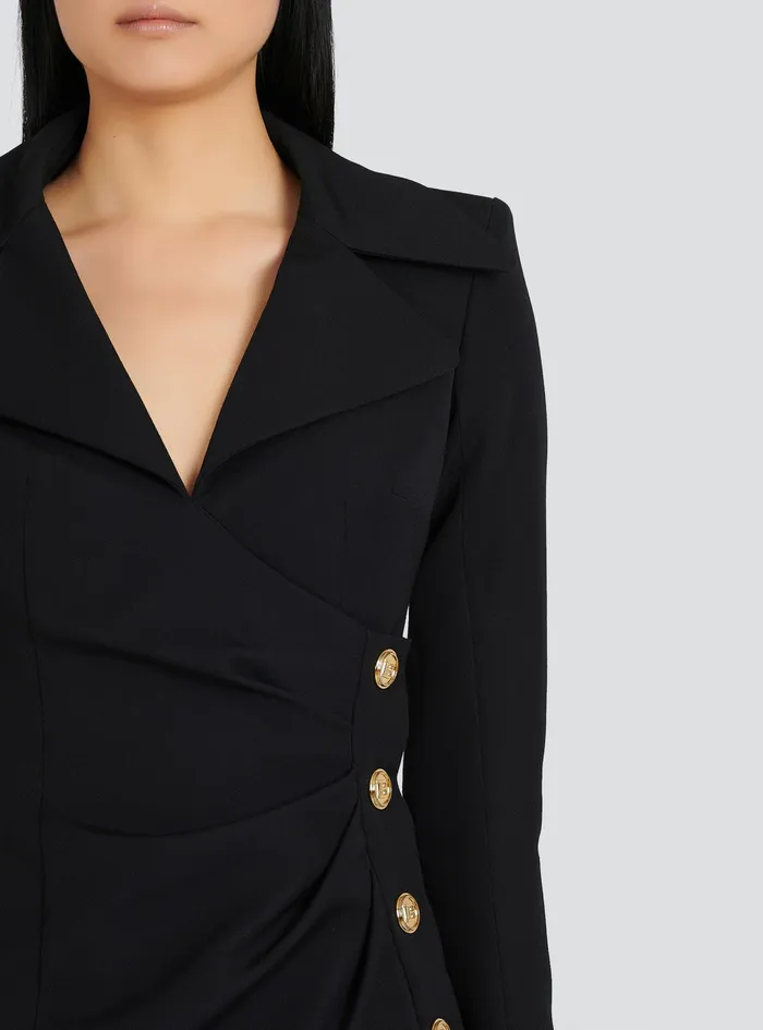 Balmain Dresses Womens Draped Wool Dress Black