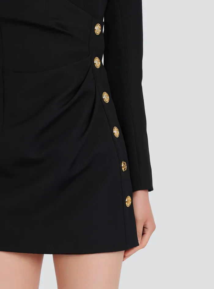 Balmain Dresses Womens Draped Wool Dress Black