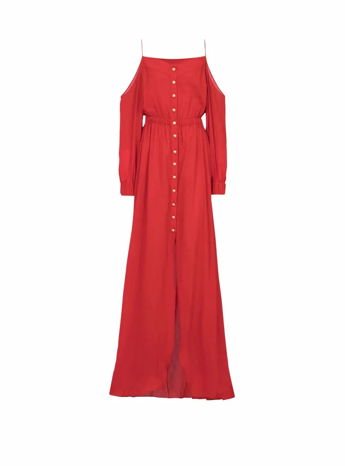 Balmain Dresses Womens High Summer Capsule 8211 Long Cotton Dress Red