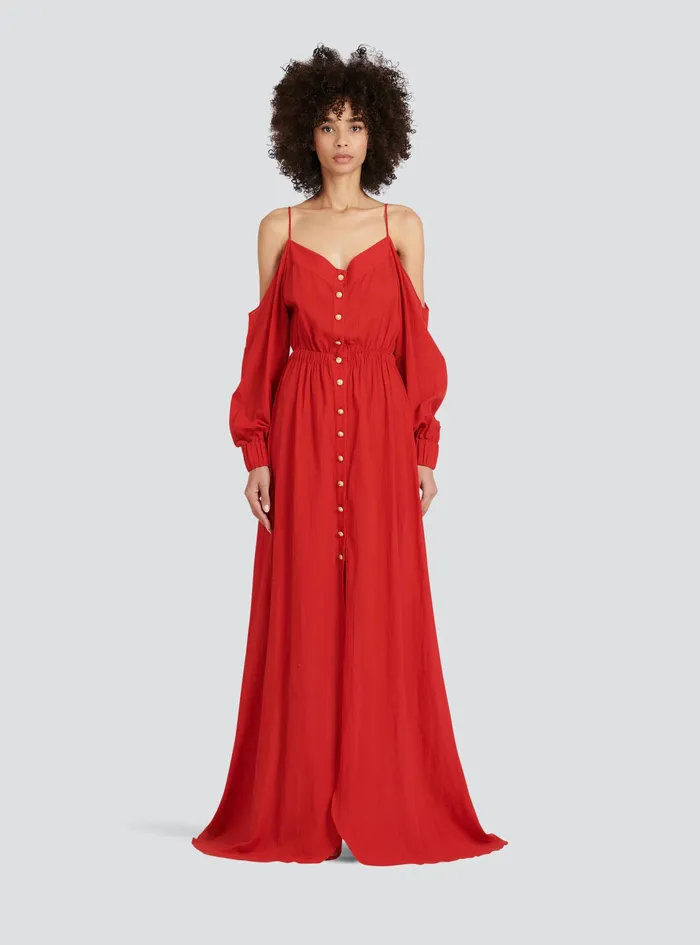Balmain Dresses Womens High Summer Capsule 8211 Long Cotton Dress Red