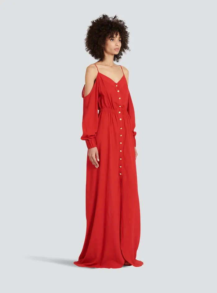 Balmain Dresses Womens High Summer Capsule 8211 Long Cotton Dress Red