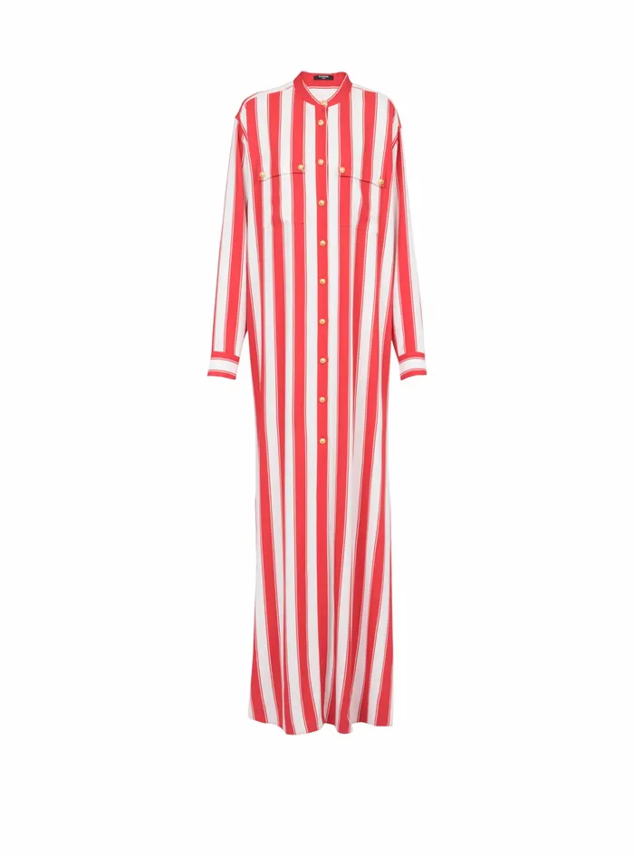 Balmain Dresses Womens High Summer Capsule 8211 Long Striped Cotton Shirt Red