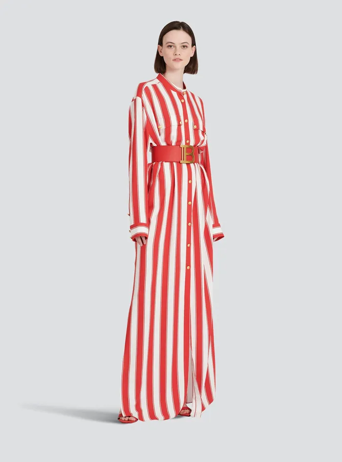 Balmain Dresses Womens High Summer Capsule 8211 Long Striped Cotton Shirt Red Balmain Dresses Womens High Summer Capsule 8211 Long Striped Cotton Shirt Red