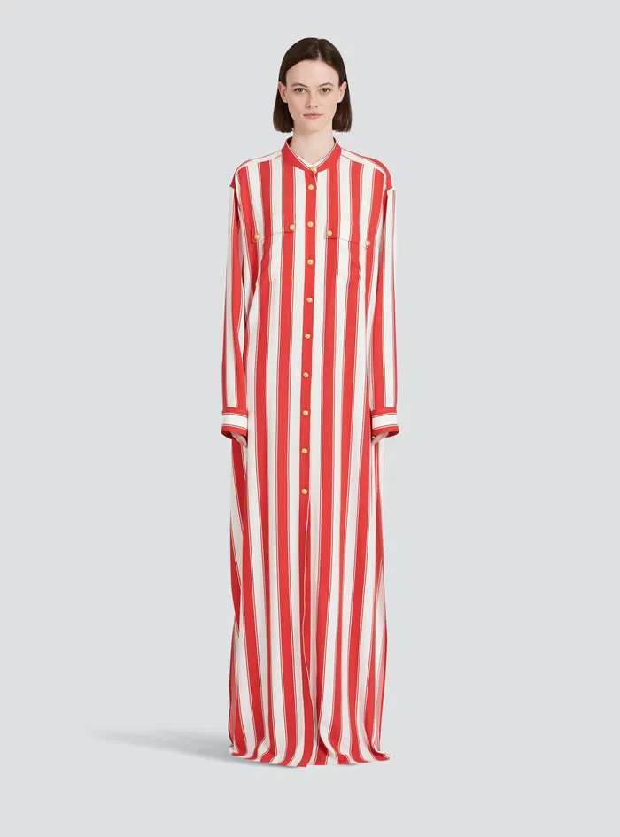 Balmain Dresses Womens High Summer Capsule 8211 Long Striped Cotton Shirt Red Balmain Dresses Womens High Summer Capsule 8211 Long Striped Cotton Shirt Red