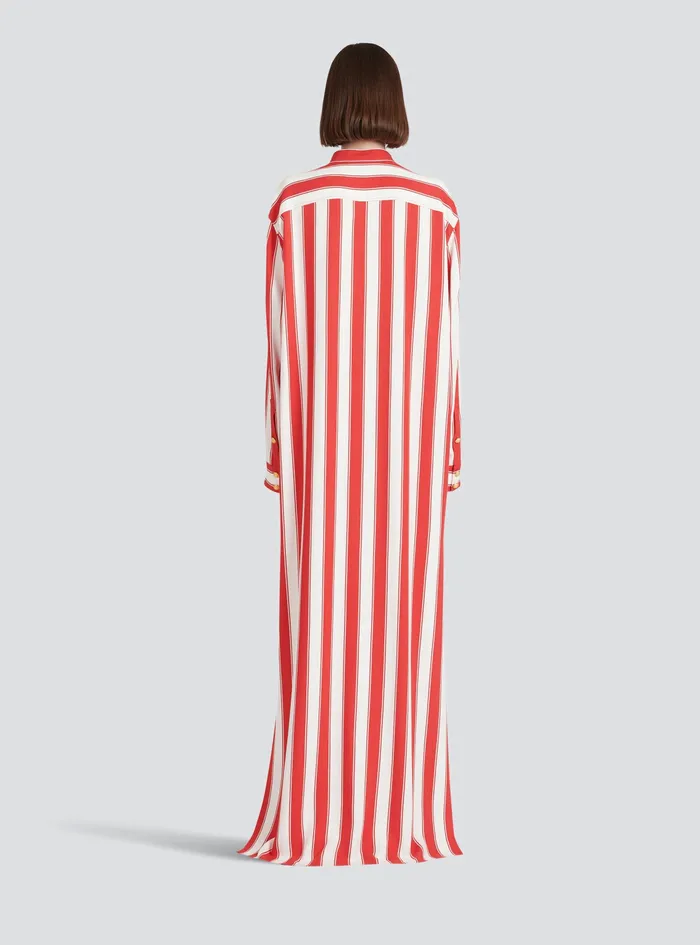Balmain Dresses Womens High Summer Capsule 8211 Long Striped Cotton Shirt Red Balmain Dresses Womens High Summer Capsule 8211 Long Striped Cotton Shirt Red