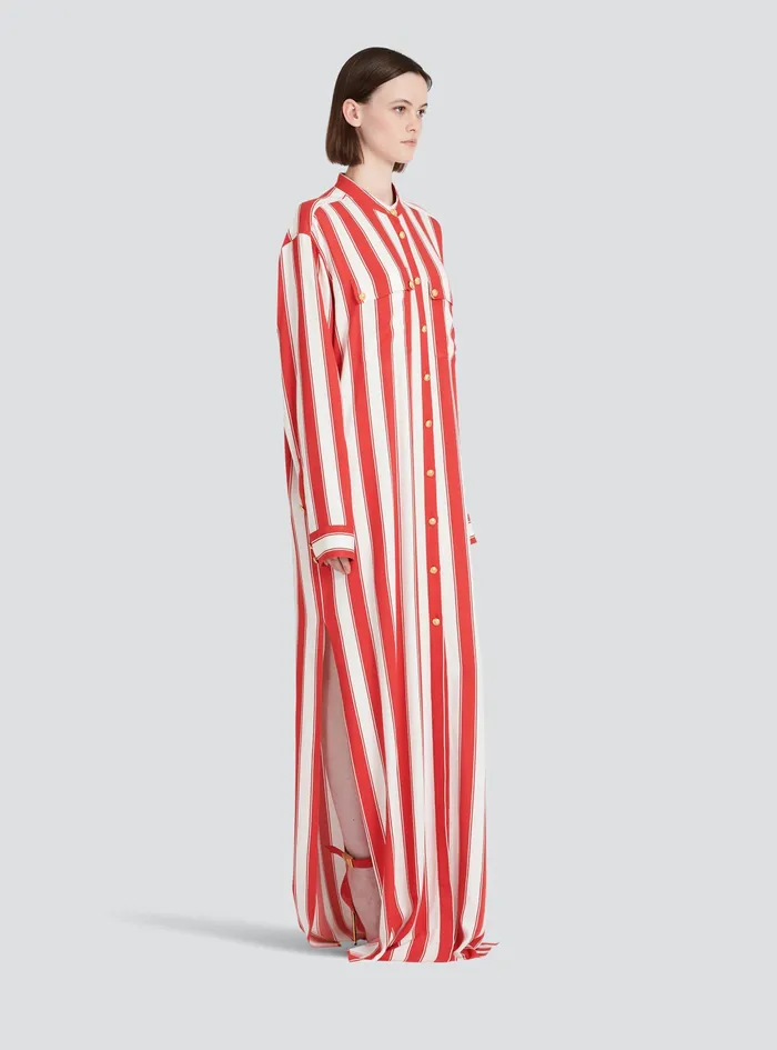Balmain Dresses Womens High Summer Capsule 8211 Long Striped Cotton Shirt Red Balmain Dresses Womens High Summer Capsule 8211 Long Striped Cotton Shirt Red