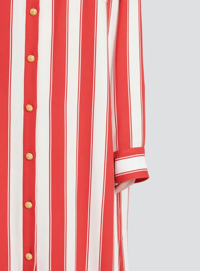 Balmain Dresses Womens High Summer Capsule 8211 Long Striped Cotton Shirt Red Balmain Dresses Womens High Summer Capsule 8211 Long Striped Cotton Shirt Red