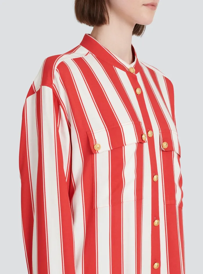 Balmain Dresses Womens High Summer Capsule 8211 Long Striped Cotton Shirt Red Balmain Dresses Womens High Summer Capsule 8211 Long Striped Cotton Shirt Red