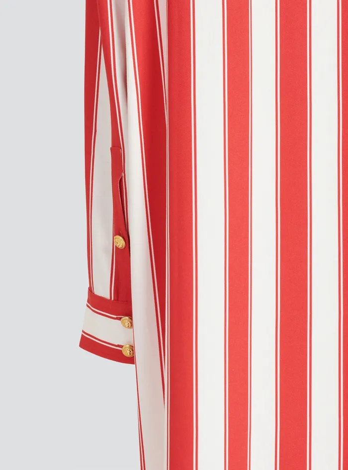 Balmain Dresses Womens High Summer Capsule 8211 Long Striped Cotton Shirt Red Balmain Dresses Womens High Summer Capsule 8211 Long Striped Cotton Shirt Red