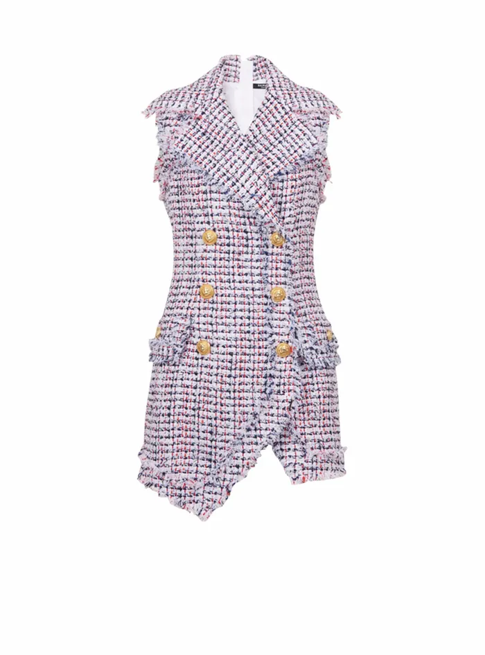 Balmain Dresses Womens High Summer Capsule 8211 Short Tweed Dress With DoubleBreasted GoldTone Buttoned Fastening Multicolor Balmain Dresses Womens High Summer Capsule 8211 Short Tweed Dress With DoubleBreasted GoldTone Buttoned Fastening Multicolor