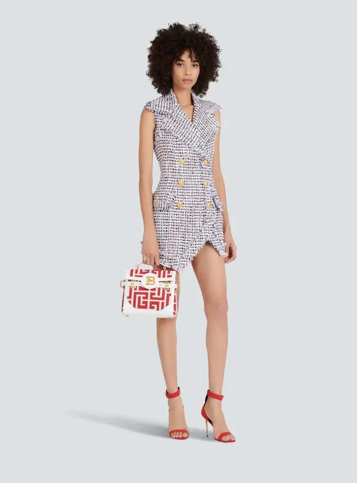 Balmain Dresses Womens High Summer Capsule 8211 Short Tweed Dress With DoubleBreasted GoldTone Buttoned Fastening Multicolor Balmain Dresses Womens High Summer Capsule 8211 Short Tweed Dress With DoubleBreasted GoldTone Buttoned Fastening Multicolor