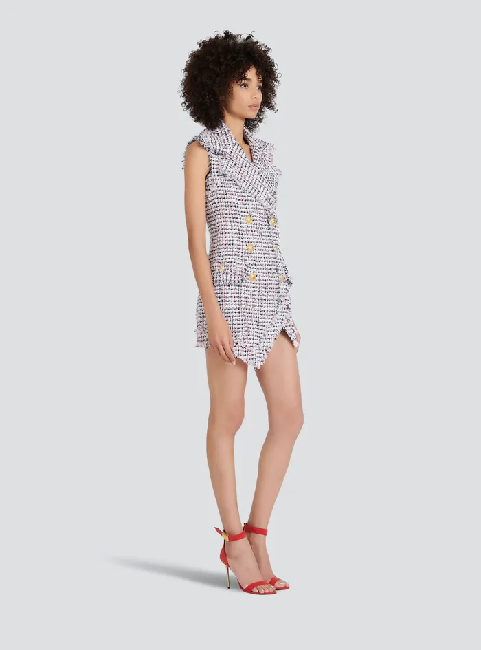 Balmain Dresses Womens High Summer Capsule 8211 Short Tweed Dress With DoubleBreasted GoldTone Buttoned Fastening Multicolor Balmain Dresses Womens High Summer Capsule 8211 Short Tweed Dress With DoubleBreasted GoldTone Buttoned Fastening Multicolor
