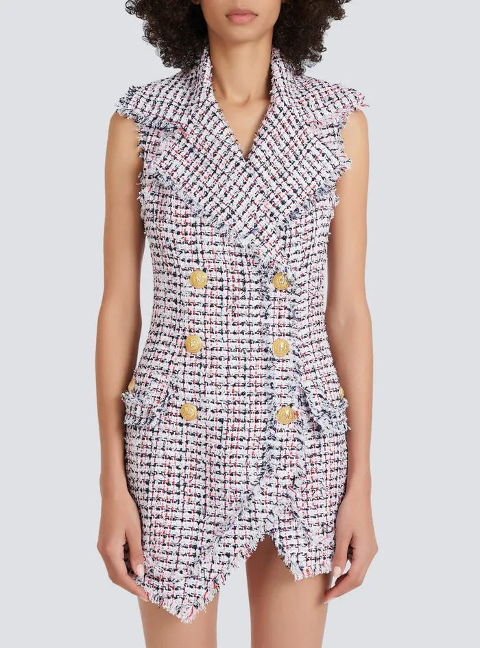 Balmain Dresses Womens High Summer Capsule 8211 Short Tweed Dress With DoubleBreasted GoldTone Buttoned Fastening Multicolor Balmain Dresses Womens High Summer Capsule 8211 Short Tweed Dress With DoubleBreasted GoldTone Buttoned Fastening Multicolor