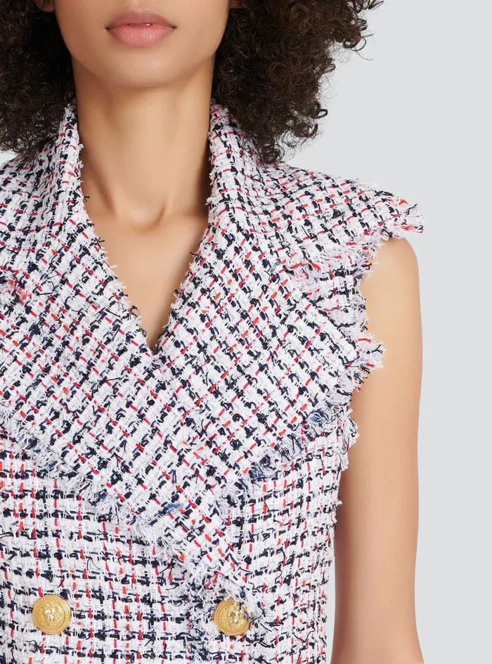 Balmain Dresses Womens High Summer Capsule 8211 Short Tweed Dress With DoubleBreasted GoldTone Buttoned Fastening Multicolor Balmain Dresses Womens High Summer Capsule 8211 Short Tweed Dress With DoubleBreasted GoldTone Buttoned Fastening Multicolor