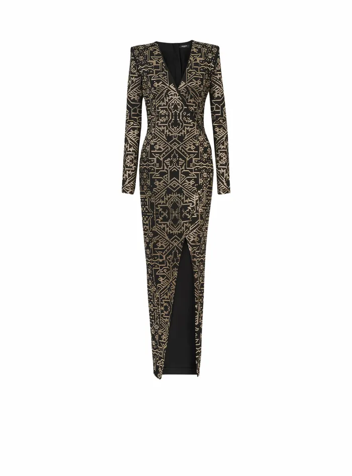 Balmain Dresses Womens Long Embroidered Dress Black