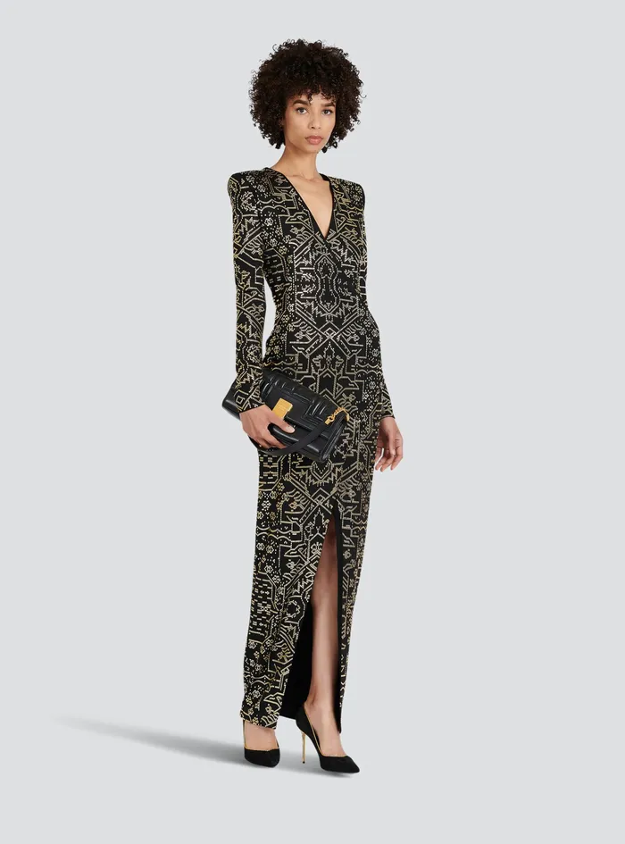Balmain Dresses Womens Long Embroidered Dress Black Balmain Dresses Womens Long Embroidered Dress Black