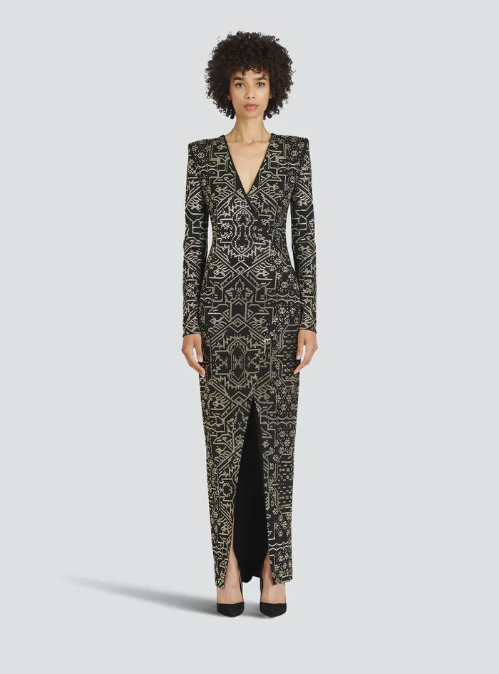 Balmain Dresses Womens Long Embroidered Dress Black Balmain Dresses Womens Long Embroidered Dress Black