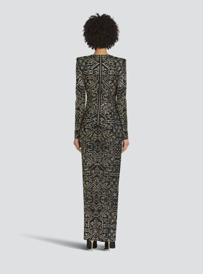 Balmain Dresses Womens Long Embroidered Dress Black Balmain Dresses Womens Long Embroidered Dress Black