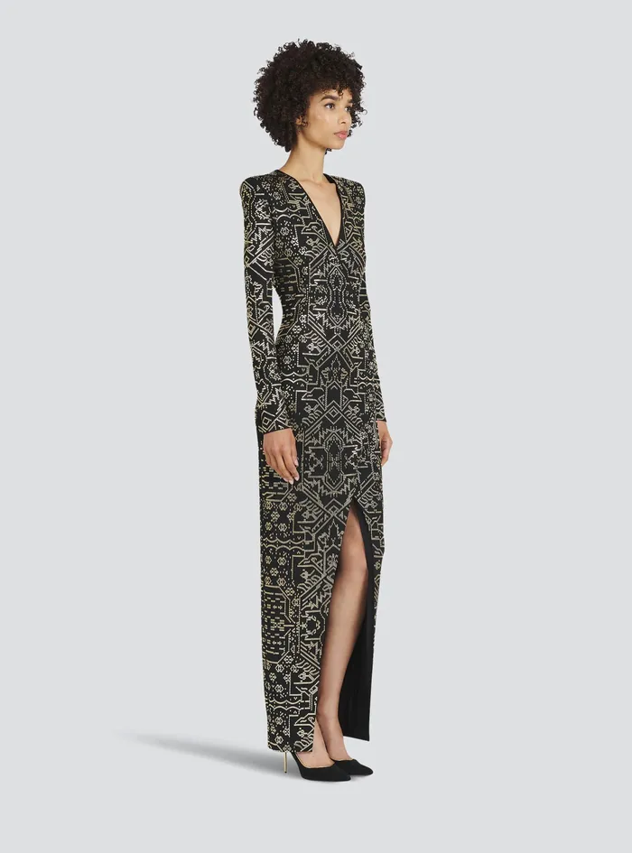 Balmain Dresses Womens Long Embroidered Dress Black Balmain Dresses Womens Long Embroidered Dress Black