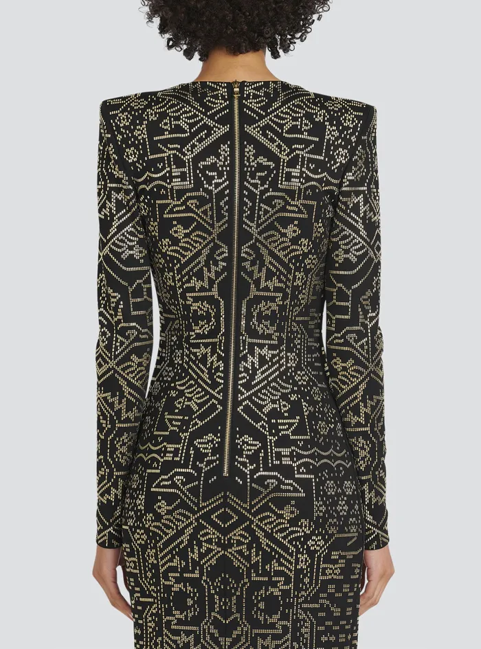 Balmain Dresses Womens Long Embroidered Dress Black Balmain Dresses Womens Long Embroidered Dress Black