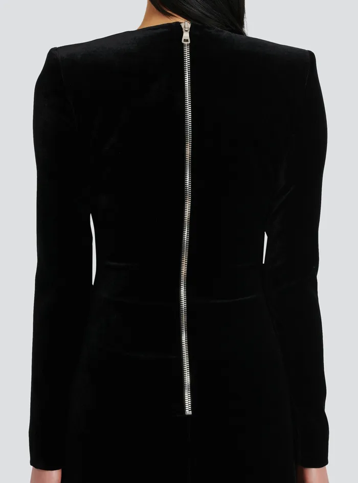 Balmain Dresses Womens Long Velvet Dress With Embroidery Black Balmain Dresses Womens Long Velvet Dress With Embroidery Black