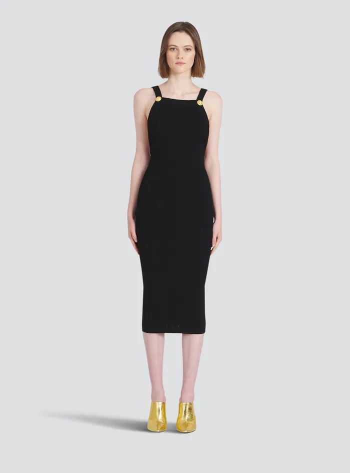 Balmain Dresses Womens MidLength EcoDesigned Knit Dress Black Balmain Dresses Womens MidLength EcoDesigned Knit Dress Black