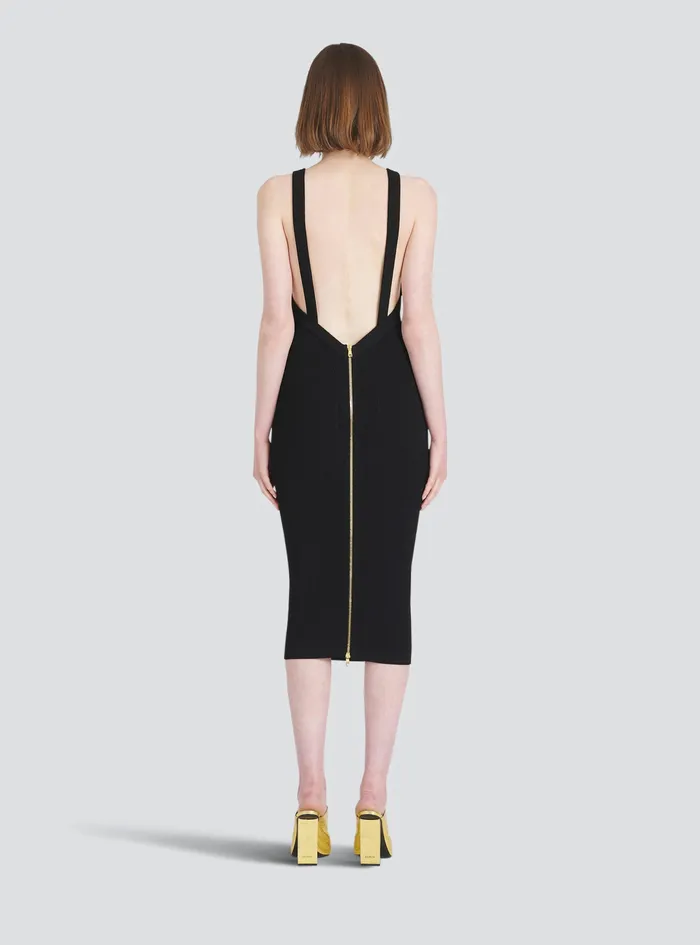 Balmain Dresses Womens MidLength EcoDesigned Knit Dress Black Balmain Dresses Womens MidLength EcoDesigned Knit Dress Black