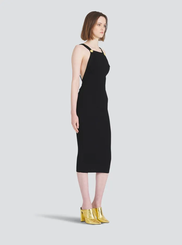 Balmain Dresses Womens MidLength EcoDesigned Knit Dress Black Balmain Dresses Womens MidLength EcoDesigned Knit Dress Black