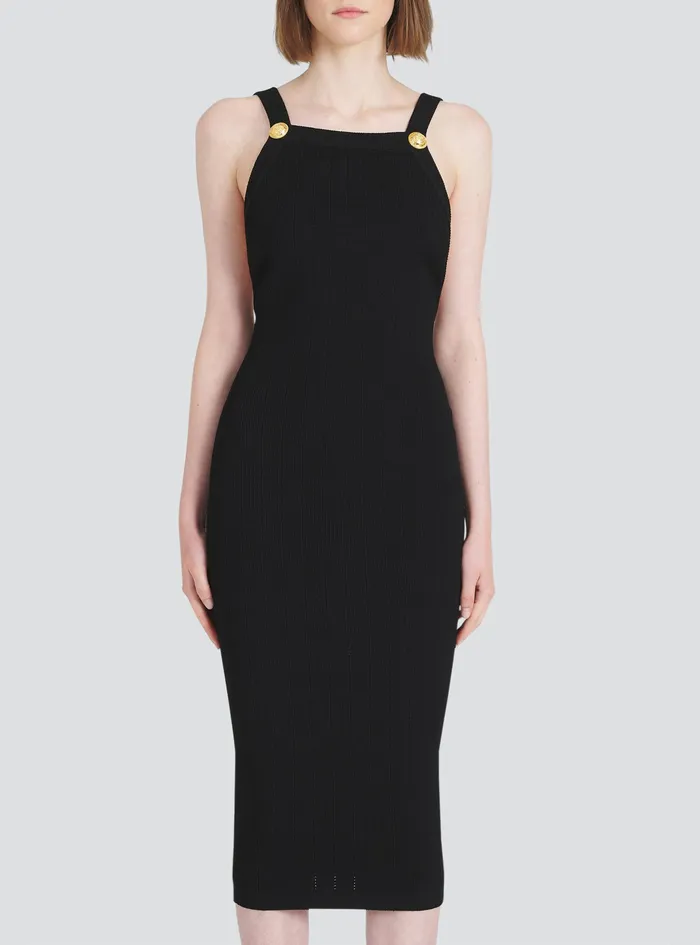 Balmain Dresses Womens MidLength EcoDesigned Knit Dress Black Balmain Dresses Womens MidLength EcoDesigned Knit Dress Black