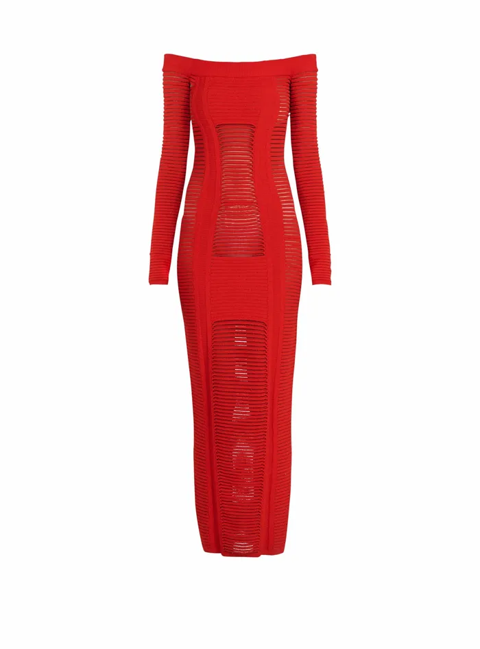 Balmain Dresses Womens MidLength Knit Bustier Dress Red