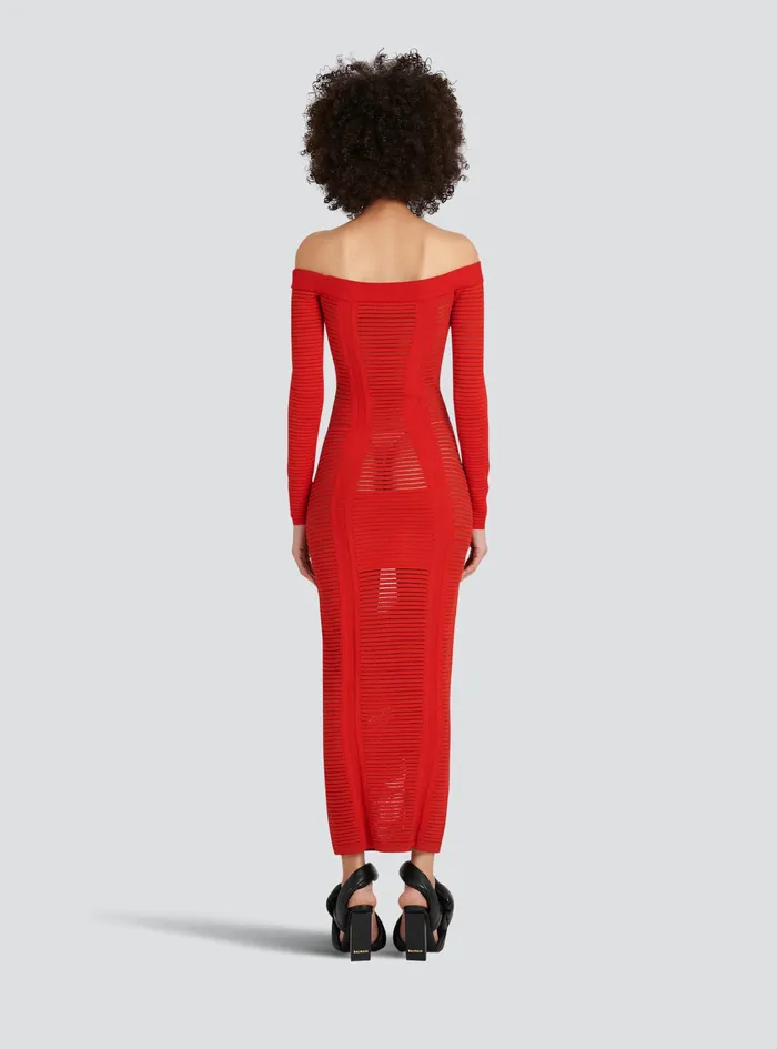 Balmain Dresses Womens MidLength Knit Bustier Dress Red Balmain Dresses Womens MidLength Knit Bustier Dress Red