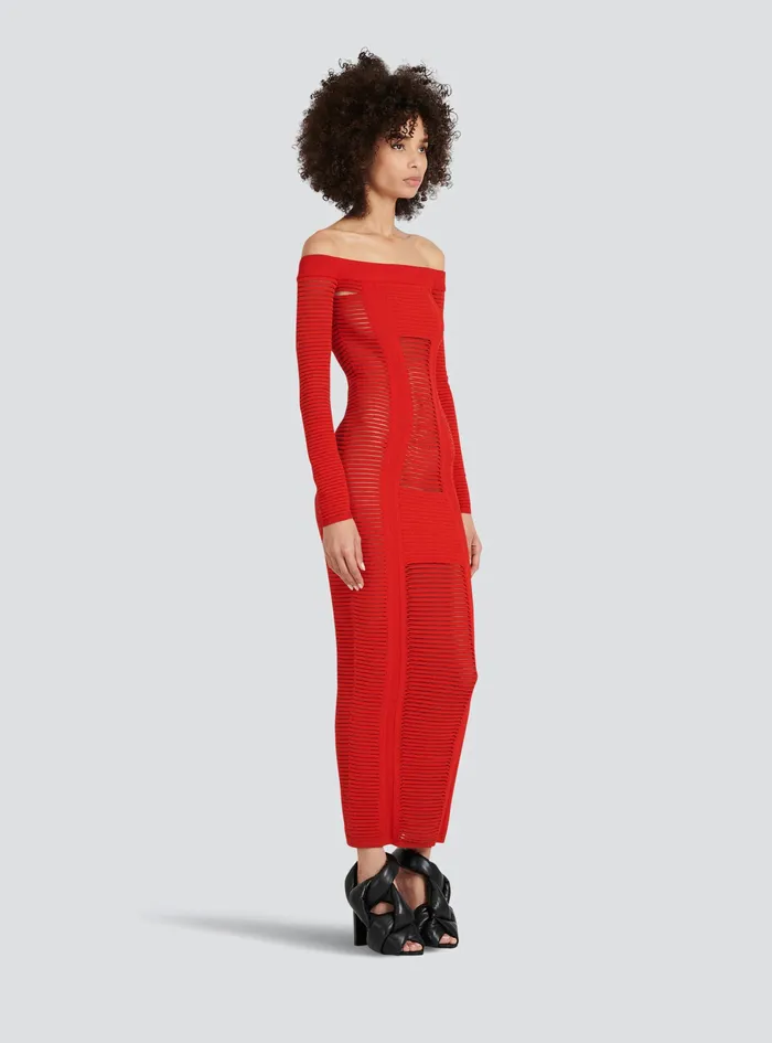 Balmain Dresses Womens MidLength Knit Bustier Dress Red Balmain Dresses Womens MidLength Knit Bustier Dress Red