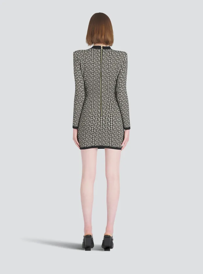 Balmain Dresses Womens Short Bicolor Jacquard Dress With Balmain Monogram Black Balmain Dresses Womens Short Bicolor Jacquard Dress With Balmain Monogram Black