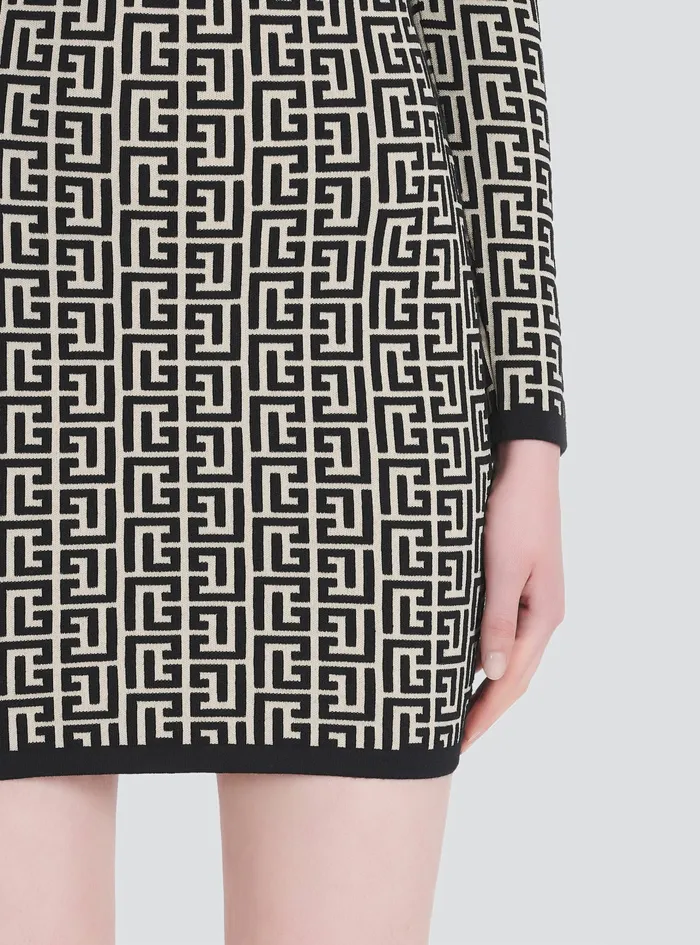 Balmain Dresses Womens Short Bicolor Jacquard Dress With Balmain Monogram Black Balmain Dresses Womens Short Bicolor Jacquard Dress With Balmain Monogram Black