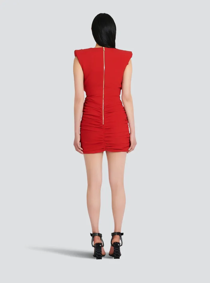 Balmain Dresses Womens Short Draped Jersey Dress Red Balmain Dresses Womens Short Draped Jersey Dress Red